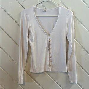 WILFRED White Button-Down Ribbed Top